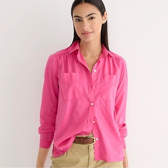 J crew garment dyed cotton populism utility shirt sweet fuschia Barbie - Picture 1 of 4